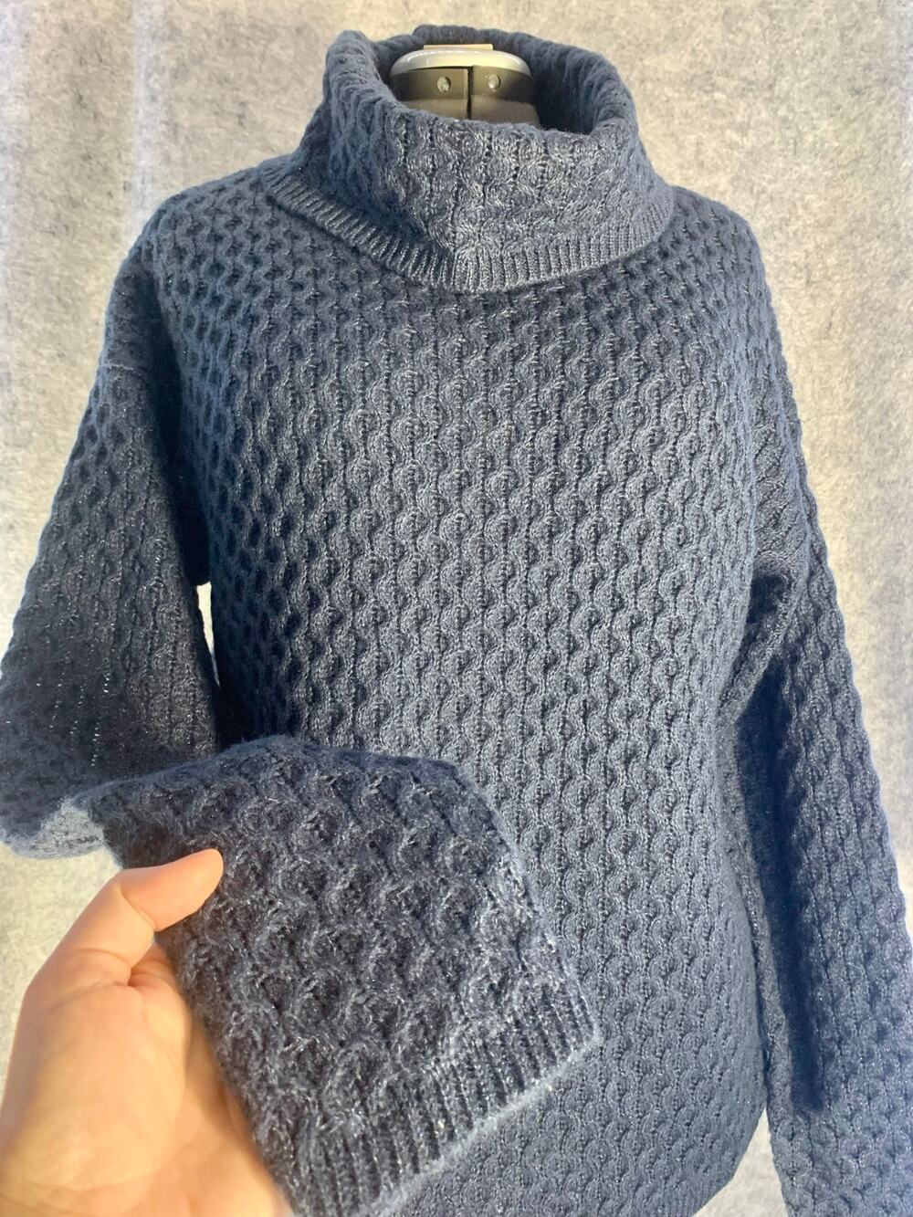 NWT Sonoma Wave Knit Cowl Neck Sweater, XL, Denim Blue Color Fisherman Lagenlook